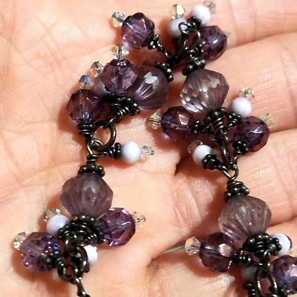 VINTAGE LAVENDER & BLUE GLASS CRYSTAL BEADED SILVER MAGNETIC CLASP 7.5" BRACELET - Picture 5 of 11